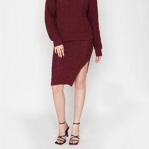 Callahan Knit Bloodstone Tony Skirt Burgundy Maroon Holidays Knitwear midi Slit